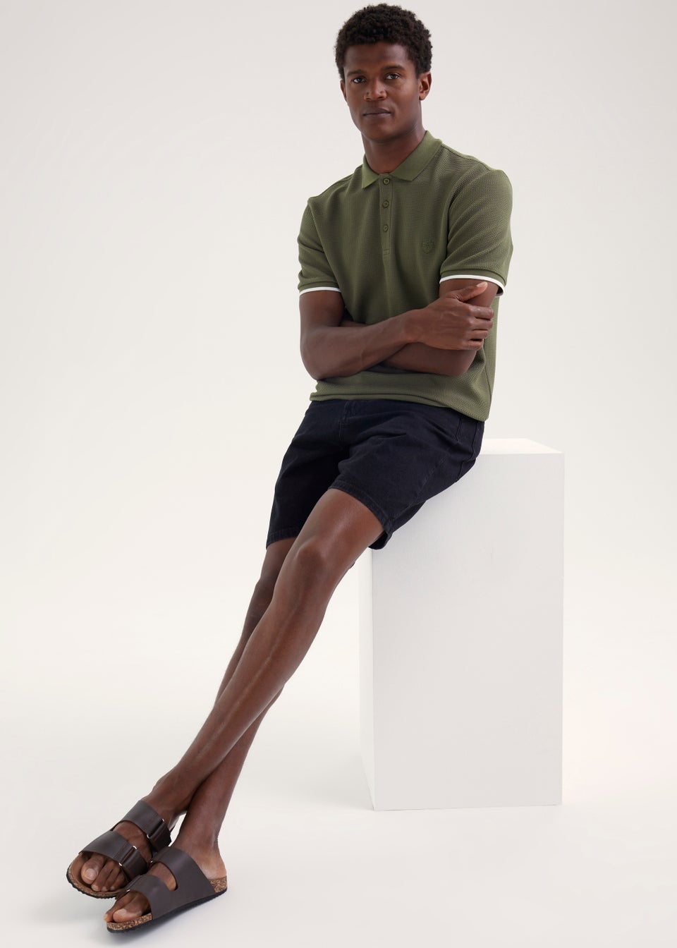 Khaki Textured Ribbed Polo Shirt