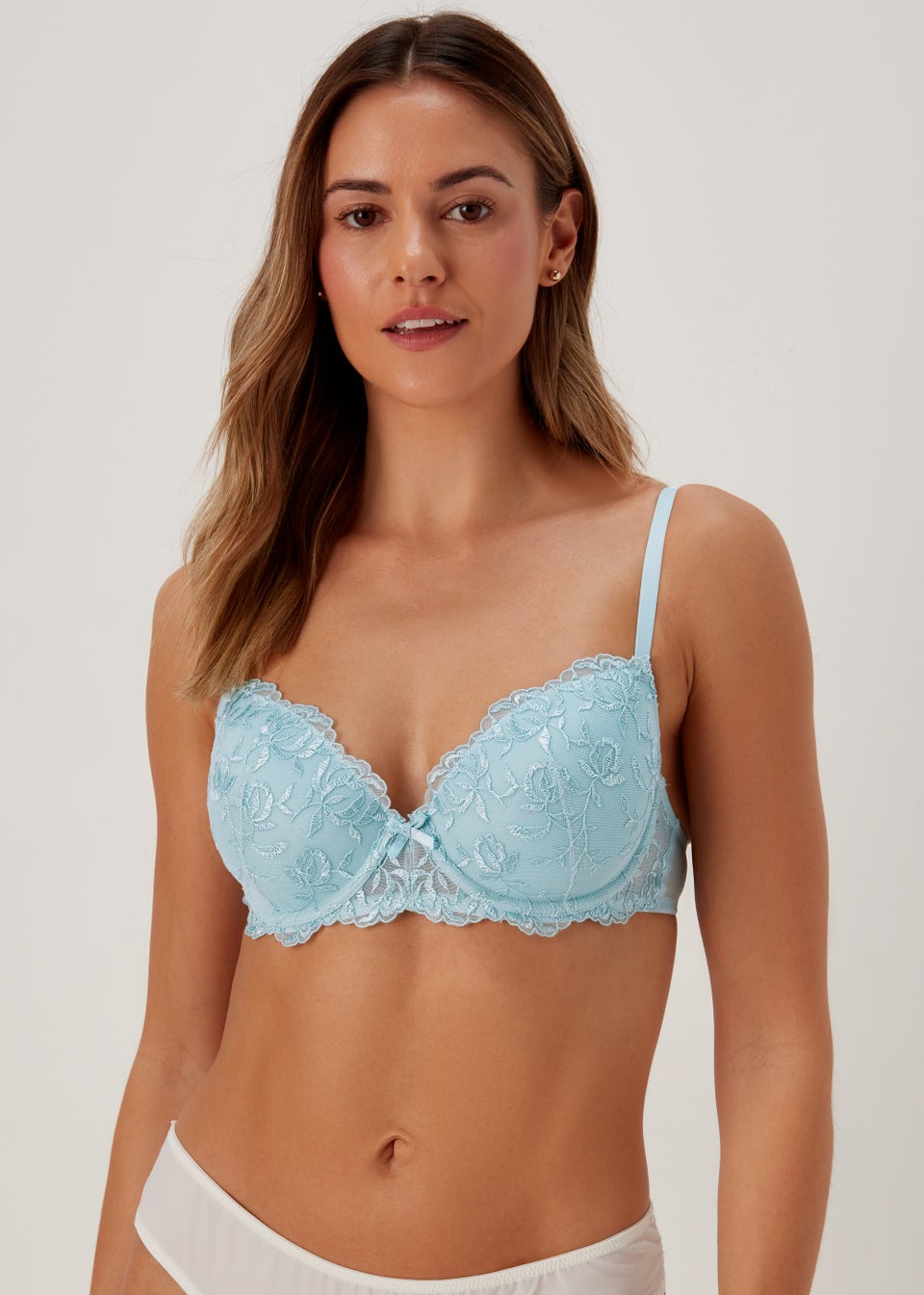 2 Pack Blue & Cream Embroidered Bras