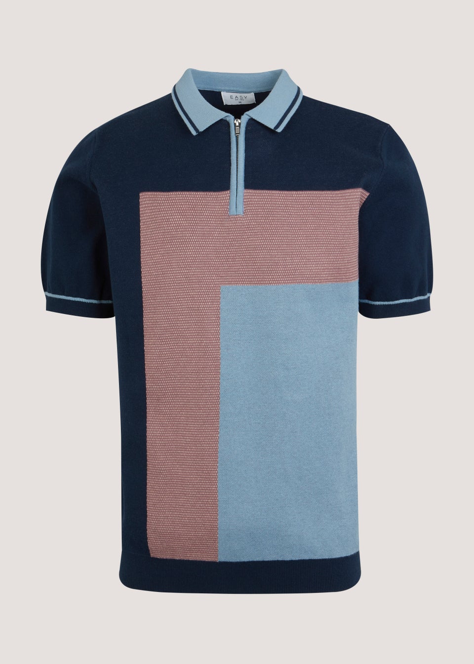 Navy & Pink Square Print Polo Shirt