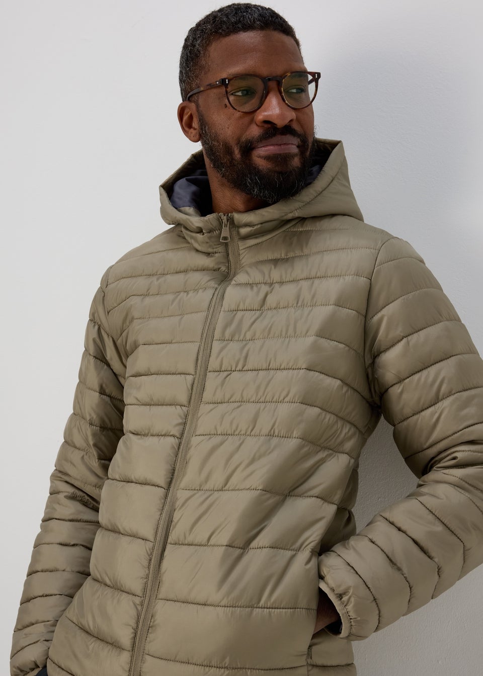 Stone Hooded Puffer Coat - Matalan