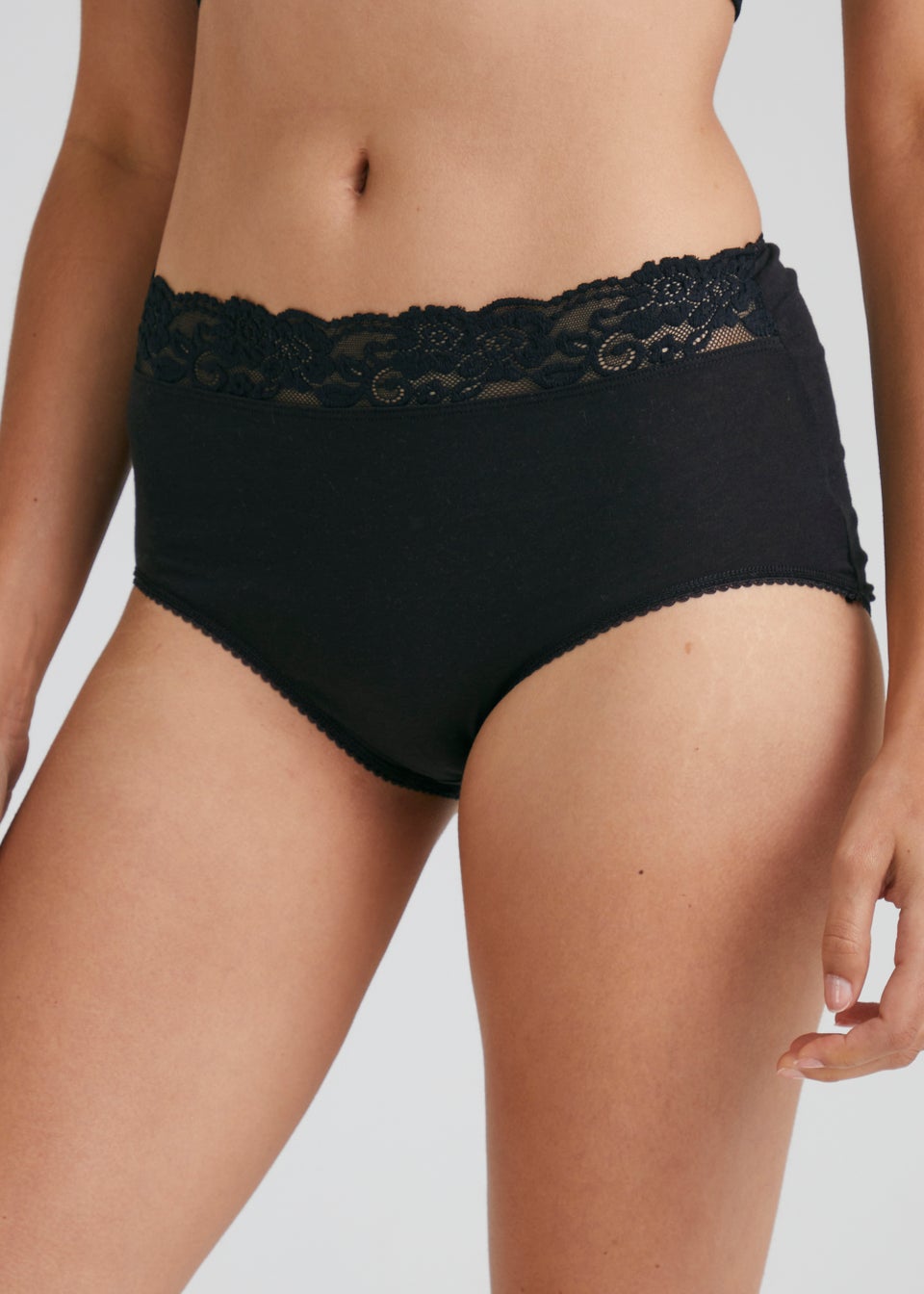 4 Pack Black Lace Trim Full Knickers