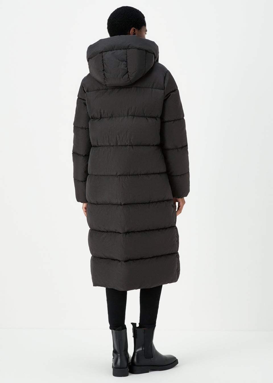 Black Long Padded Shower Resistant Coat