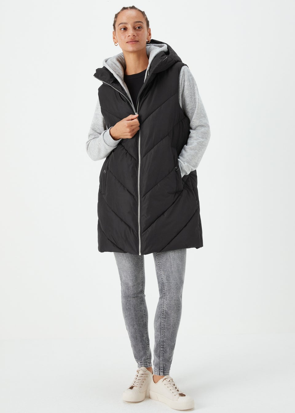 Black Long Padded Shower Resistant Gilet