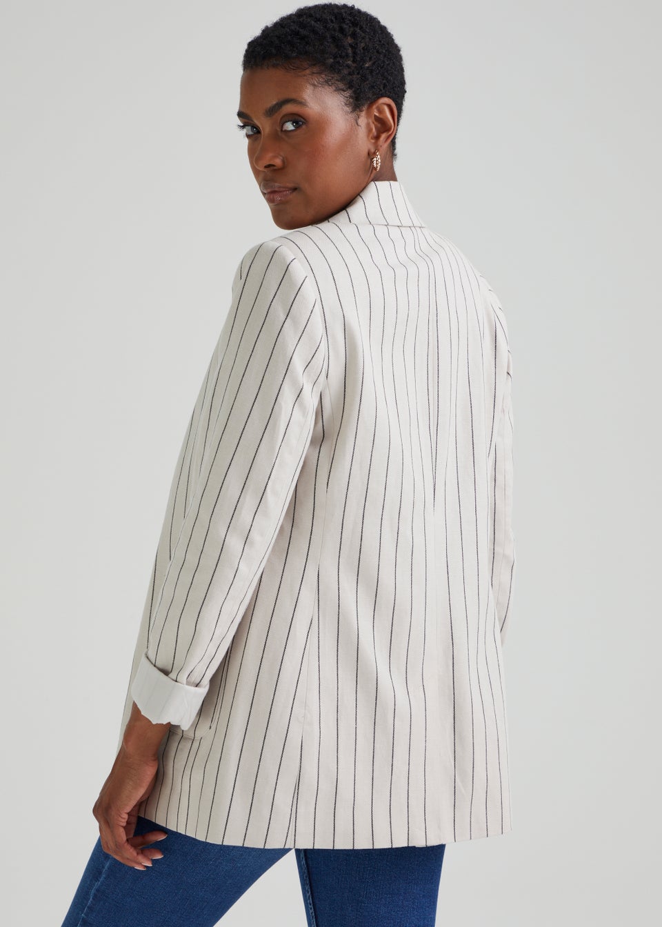 Black and store white striped blazer