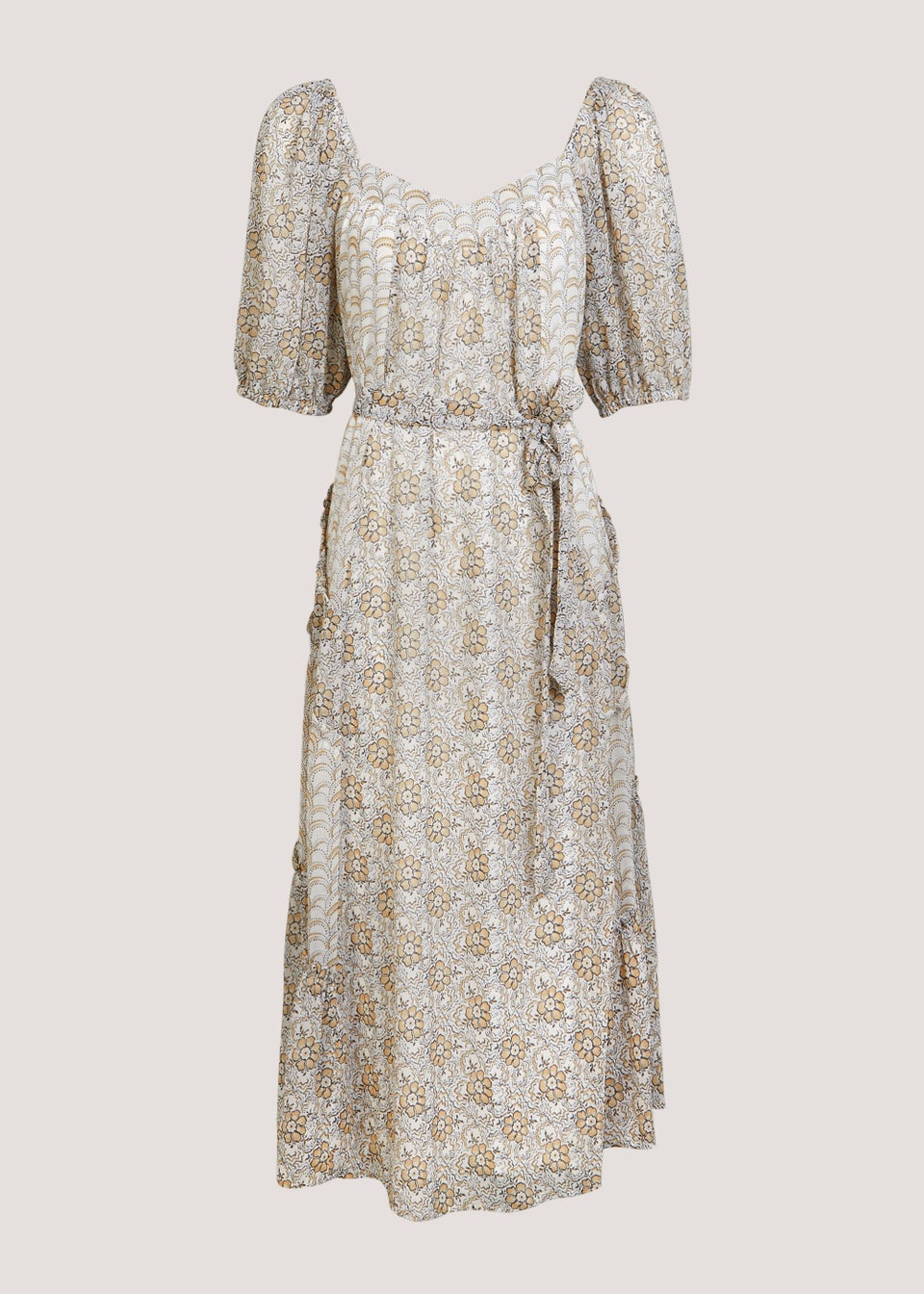 Cream Print Chiffon Dress