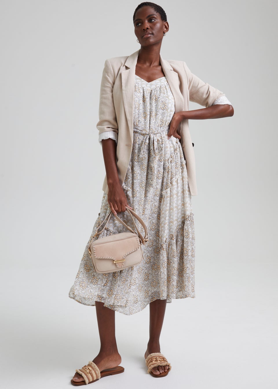 Cream Print Chiffon Dress