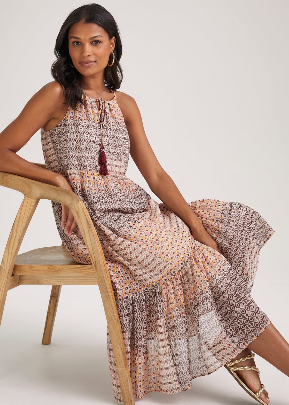 Multicoloured High Apex Chiffon Tiered Midi Dress