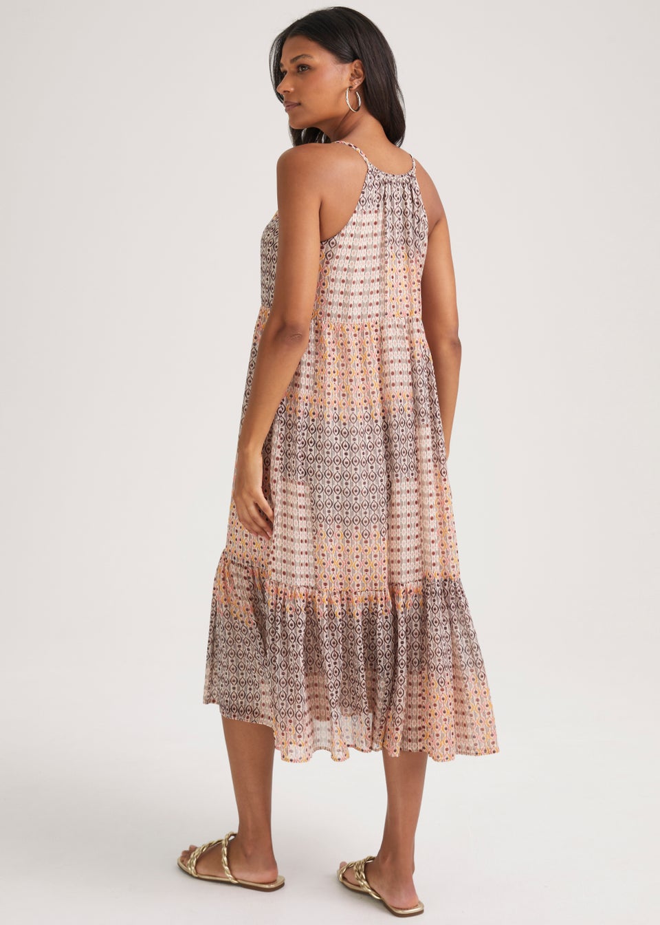 Multicoloured High Apex Chiffon Tiered Midi Dress