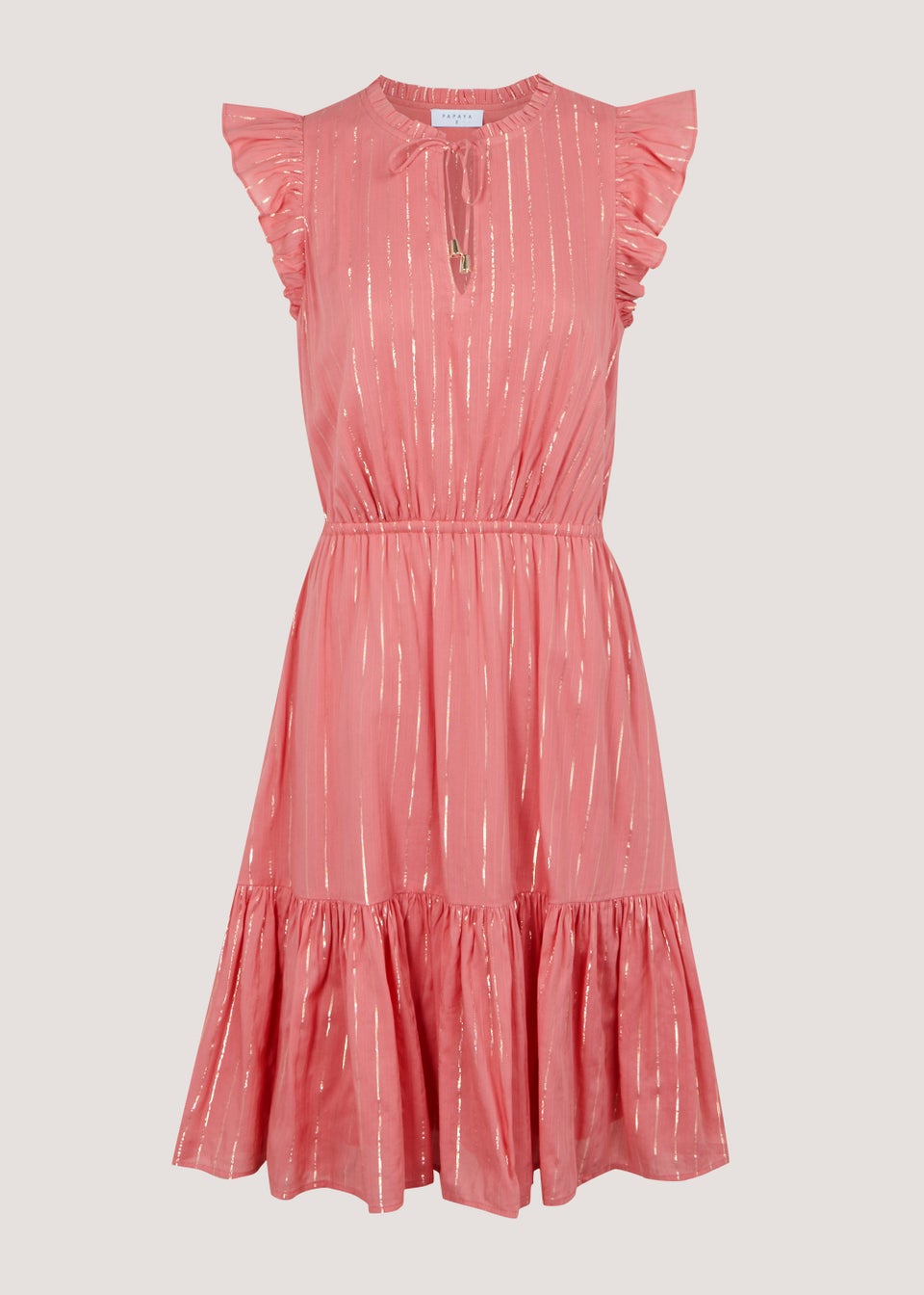 Pink Metallic Stripe V-Neck Knee Length Dress