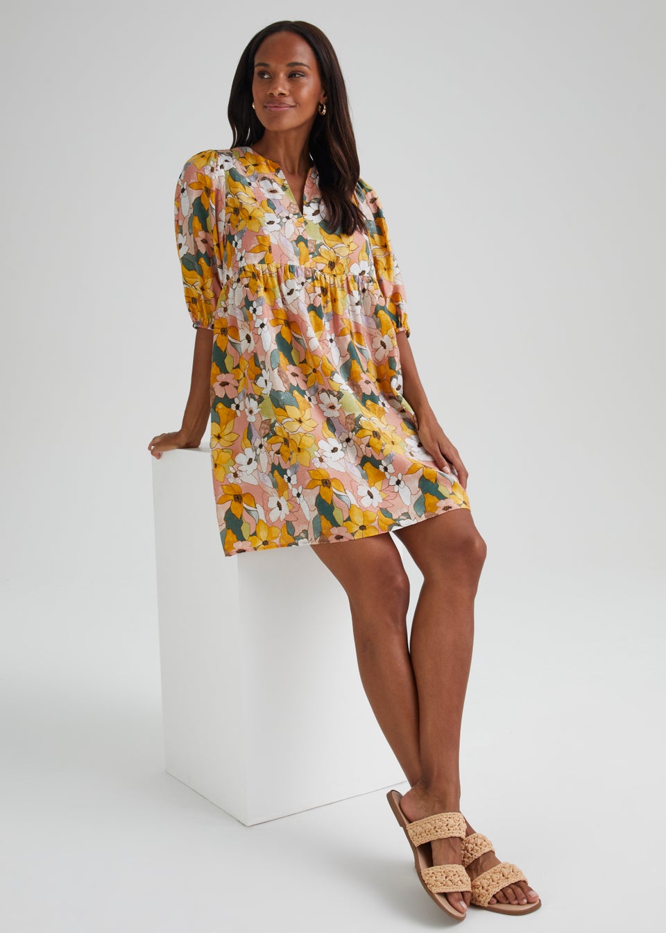 Yellow floral v neck dress top
