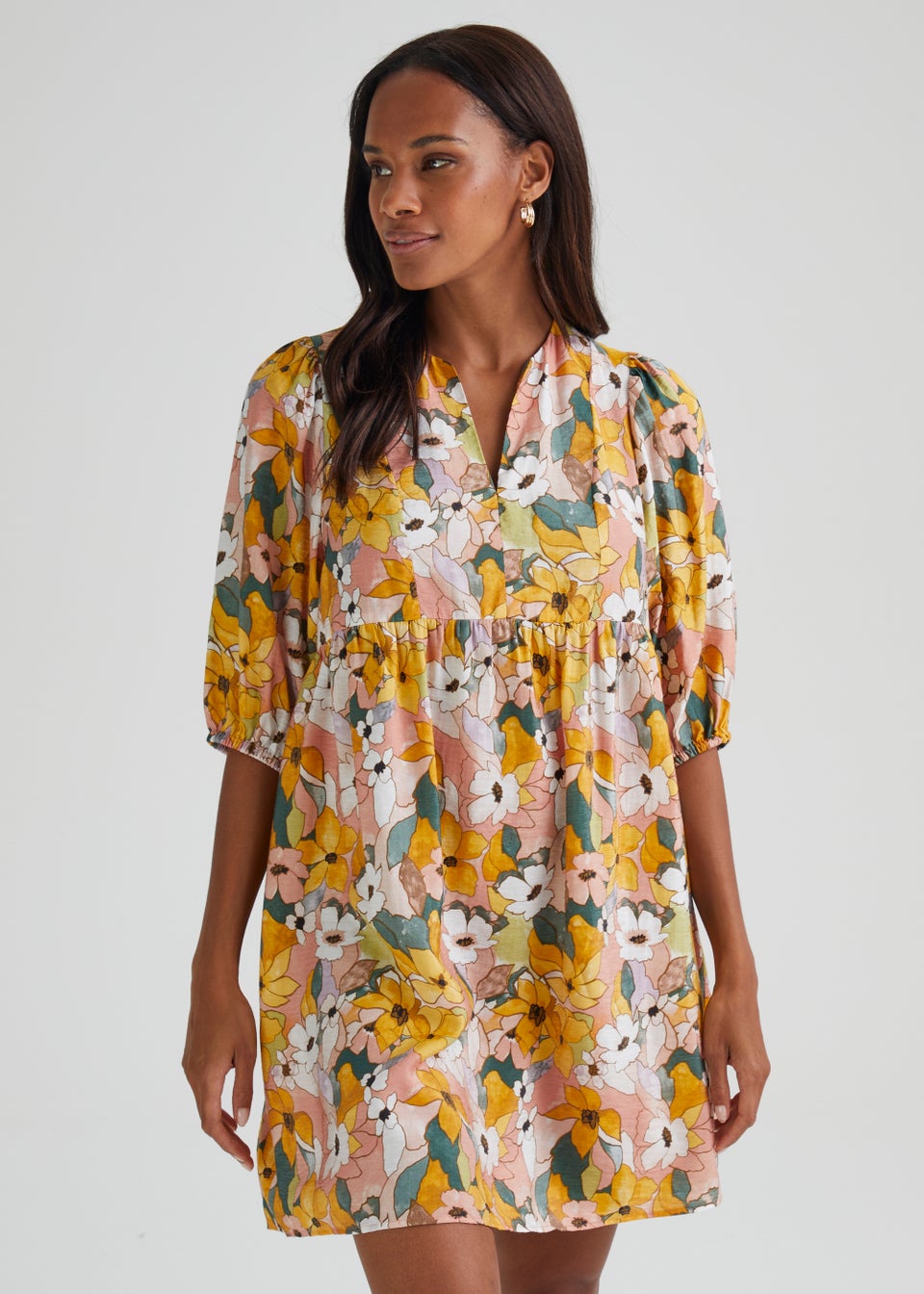 Multicoloured Floral V Neck Mini Dress Matalan