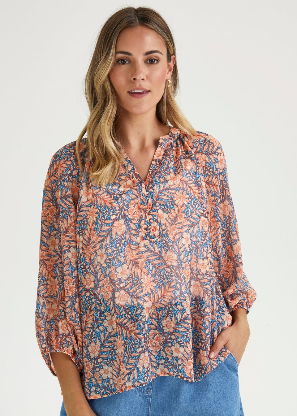 Blue Print Chiffon Blouse