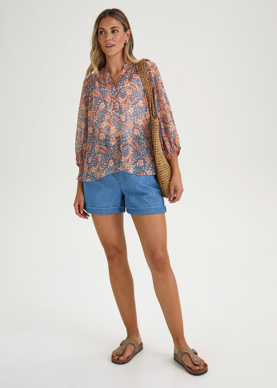 Blue Print Chiffon Blouse