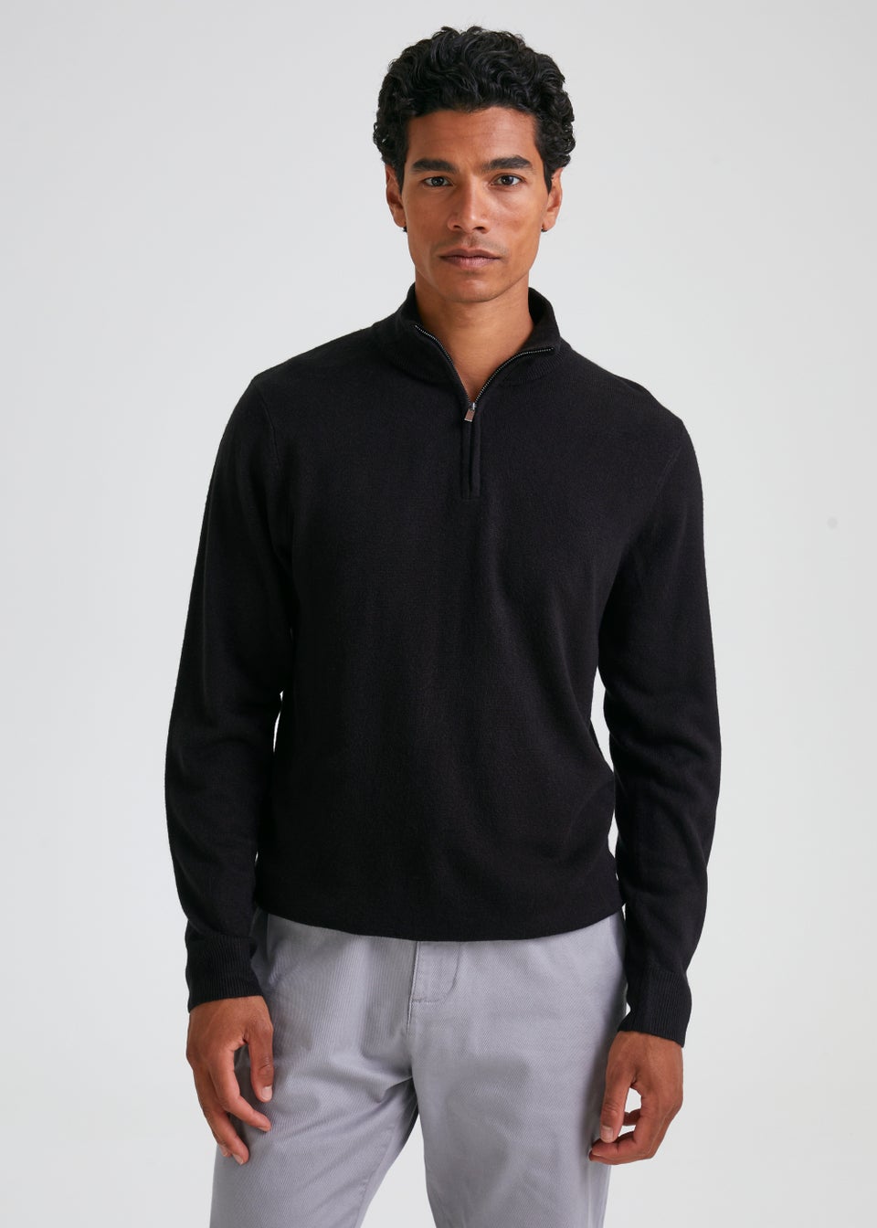 Black Soft Touch 1/4 Zip Knitted Sweatshirt