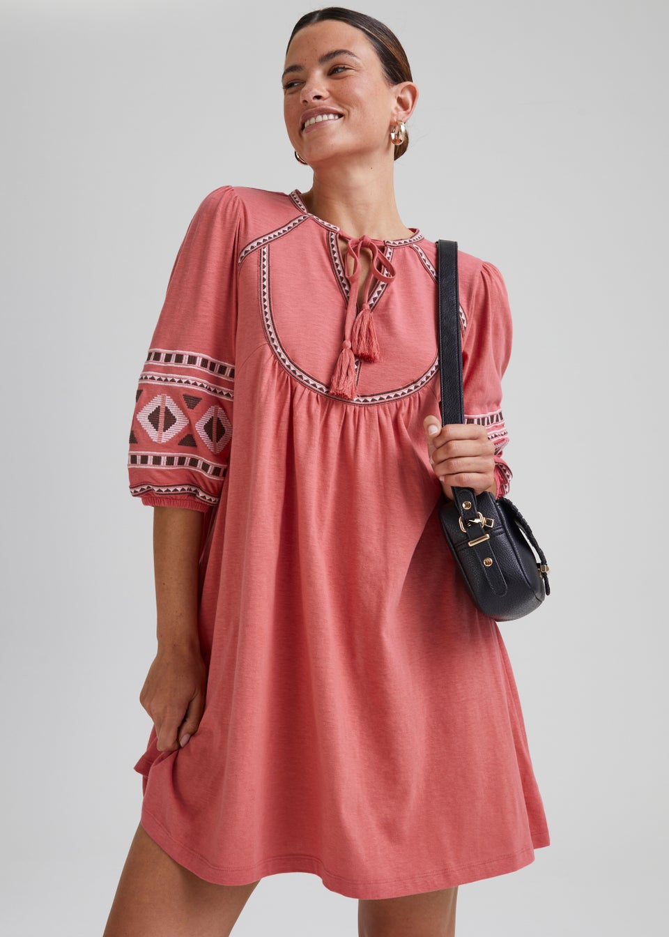Pink Embroidered Tunic Mini Dress