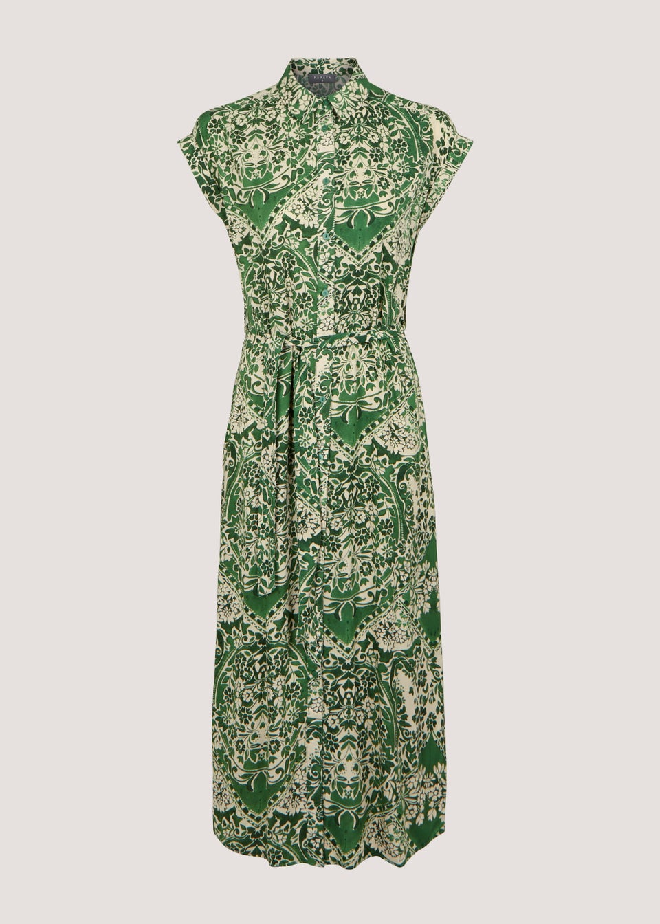 Green Print Sleeveless Shirt Dress