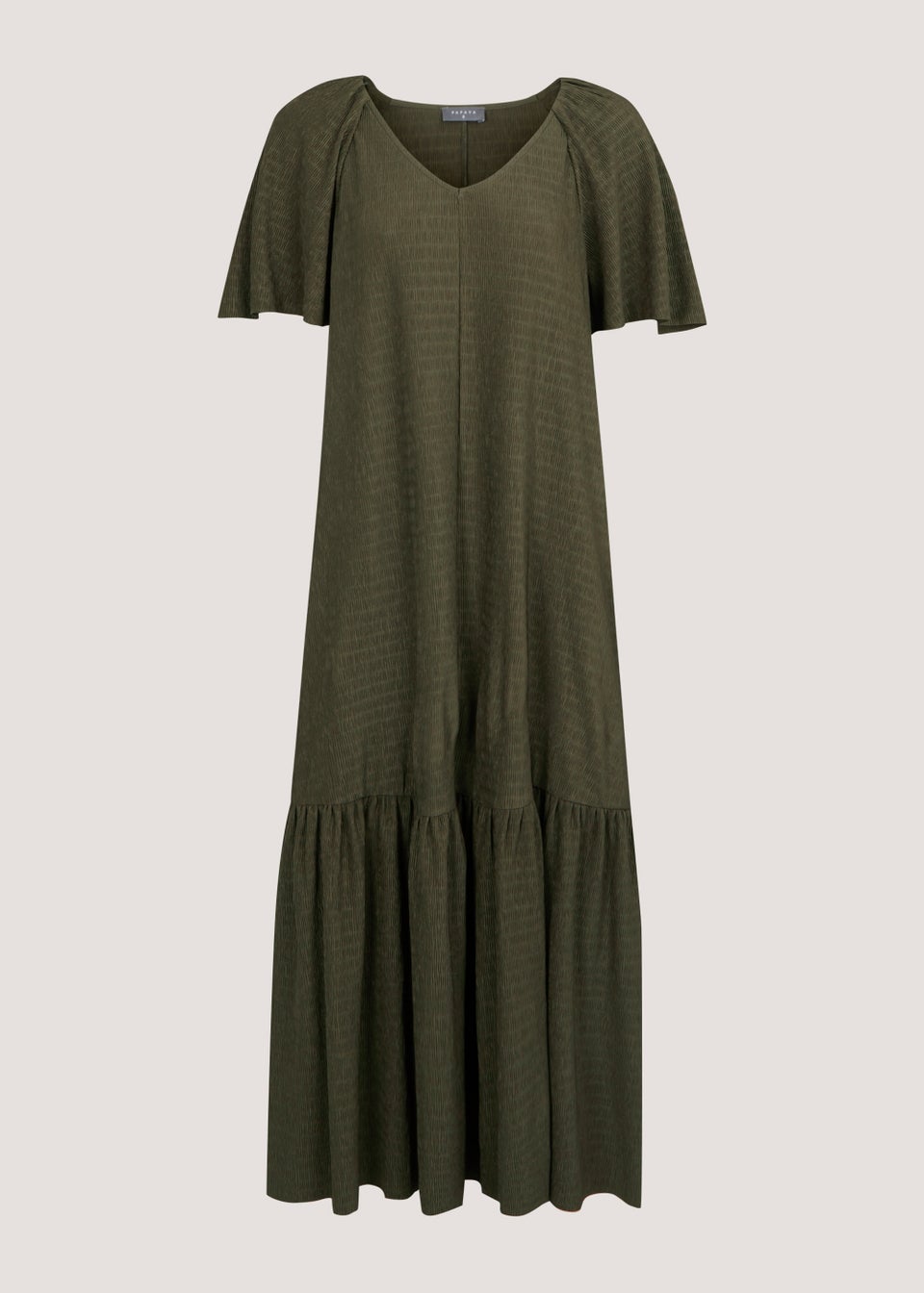 Khaki Crinkle Angel Sleeve Midi Dress