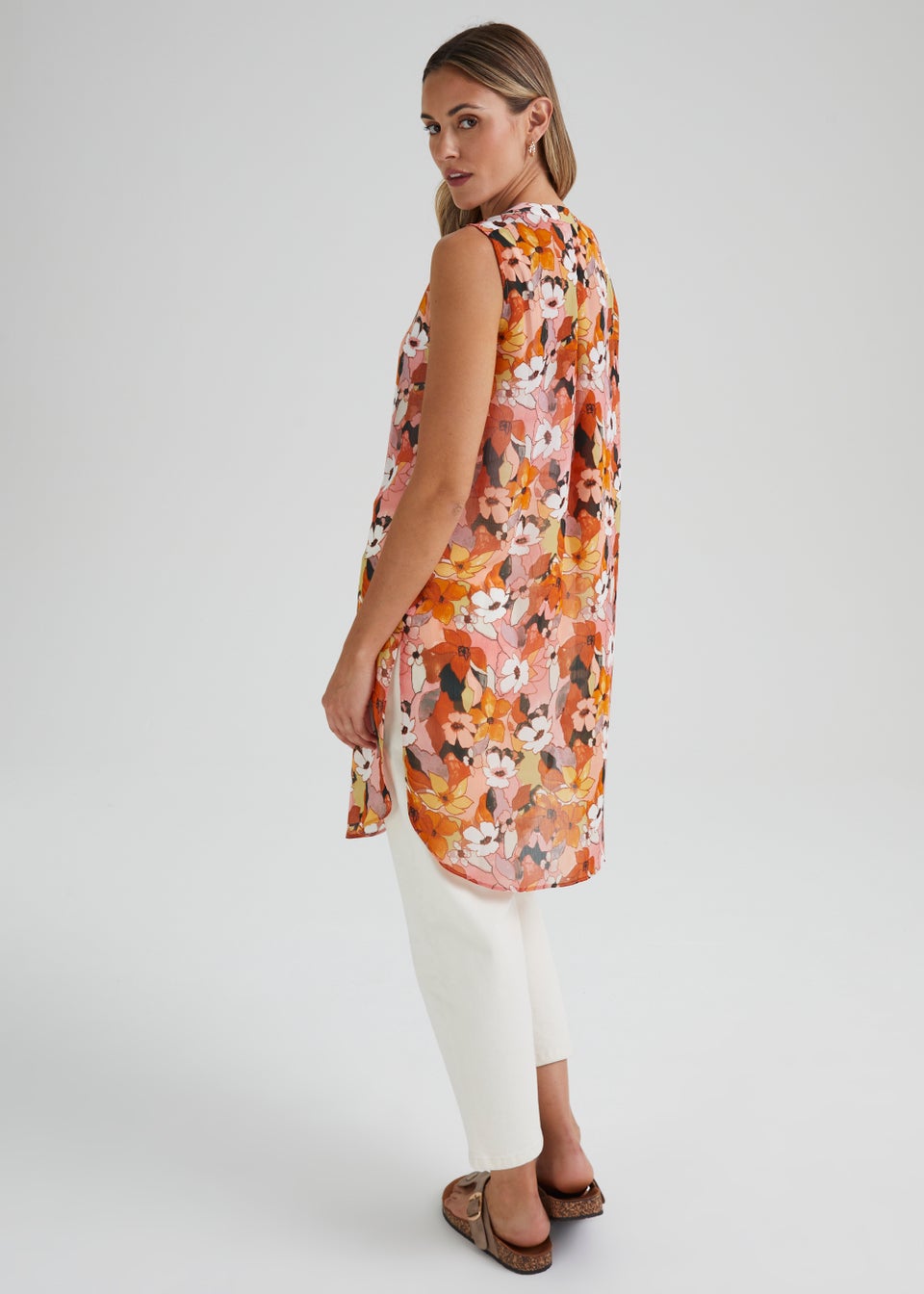 Multicoloured Floral Longline Sleeveless Shirt