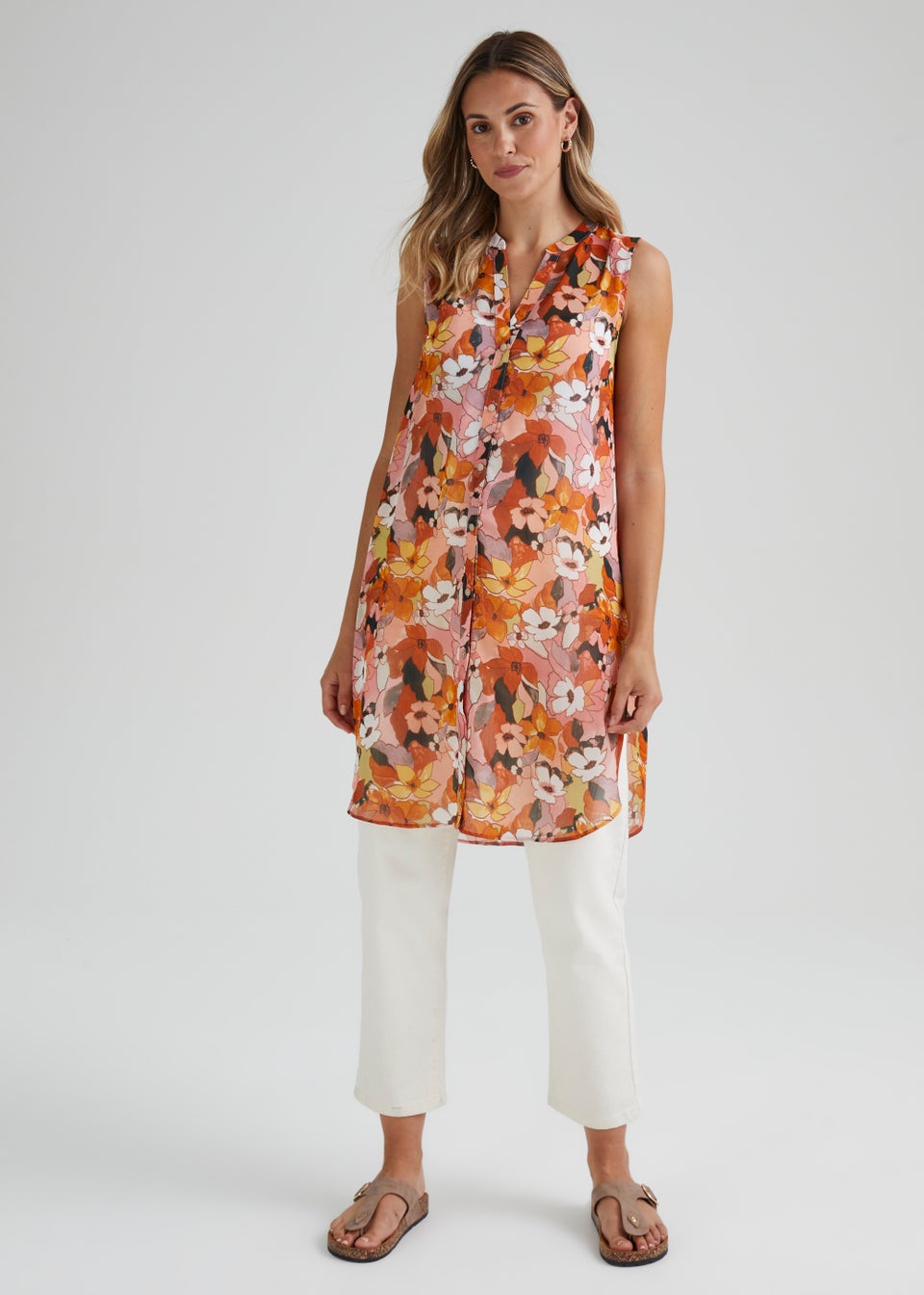 Multicoloured Floral Longline Sleeveless Shirt