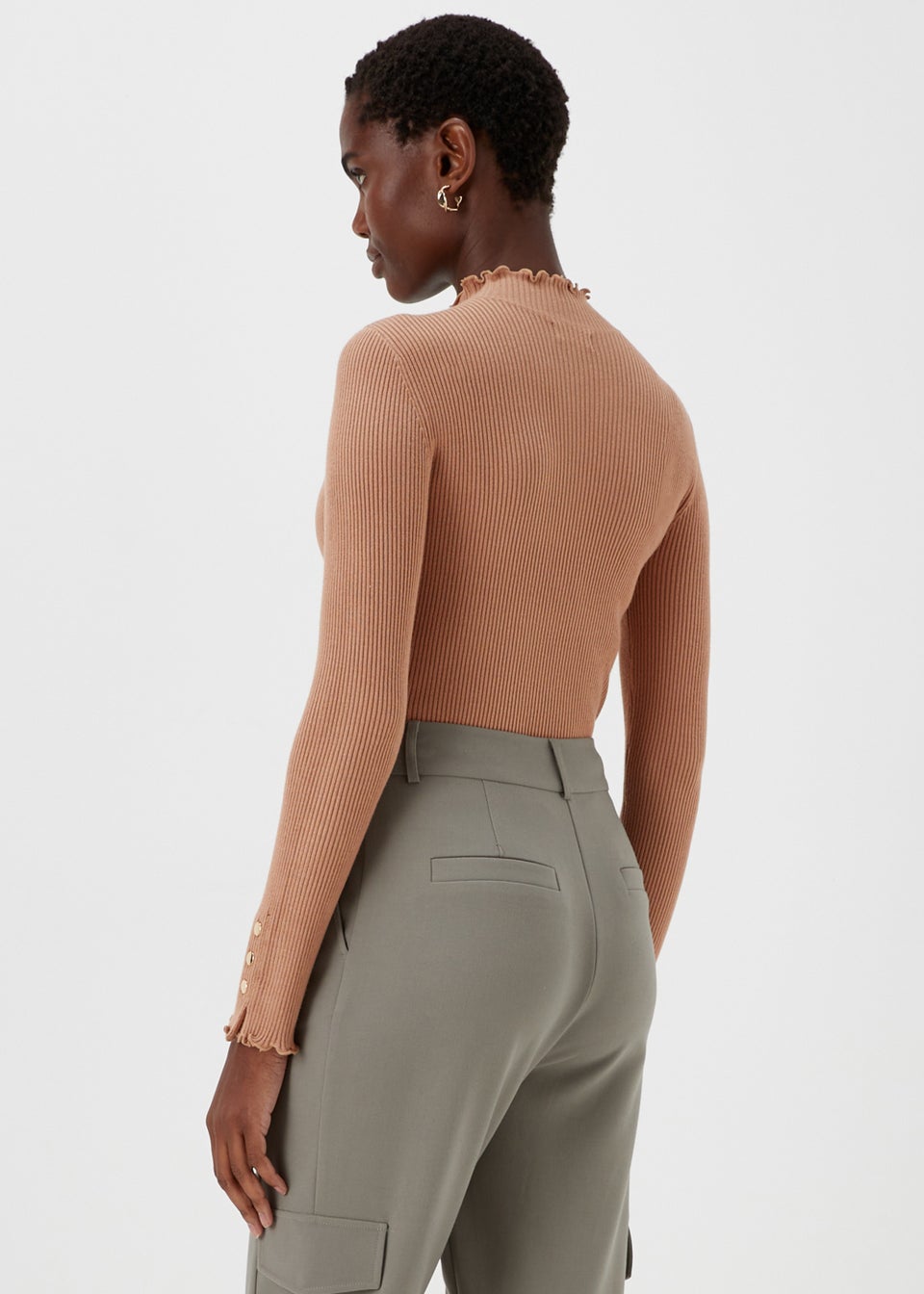 Et Vous Beige High Neck Line Knit Long Sleeve T-Shirt