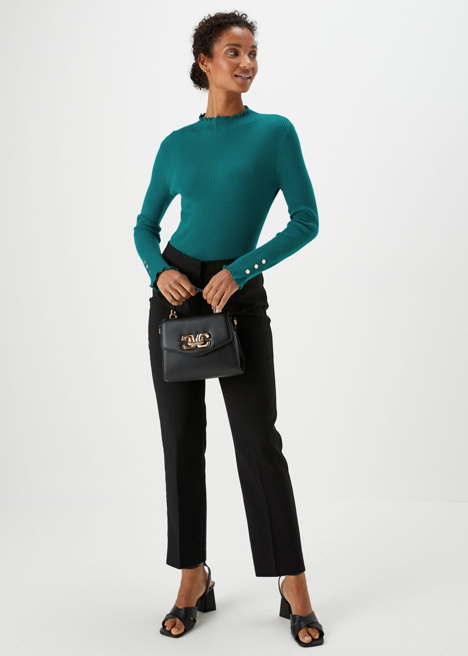 Et Vous Teal High Neck Line Knit Long Sleeve Top