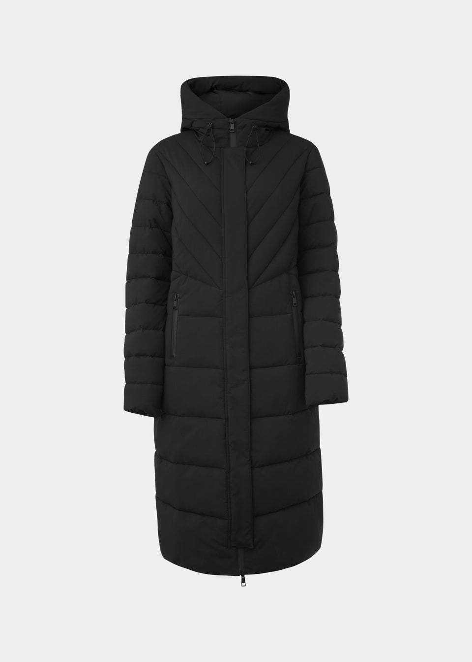Black Long Padded Shower Resistant Coat - Matalan