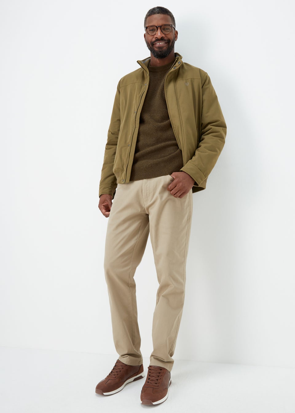 Lincoln Khaki 100% Lambswool Crewneck Jumper