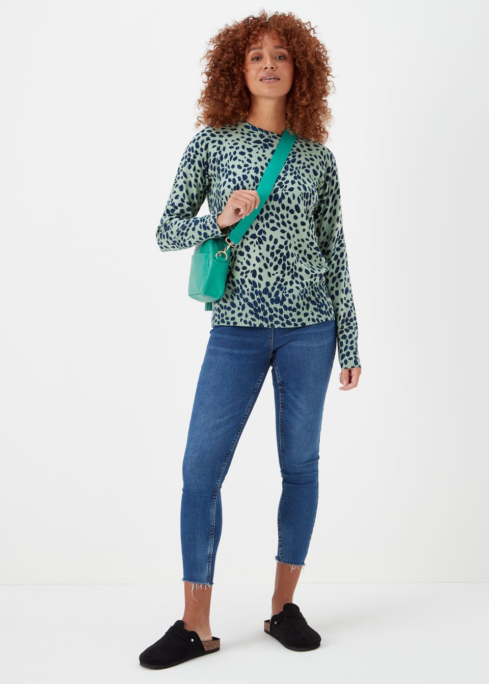 Green Spot Print Soft Round Neck Jumper