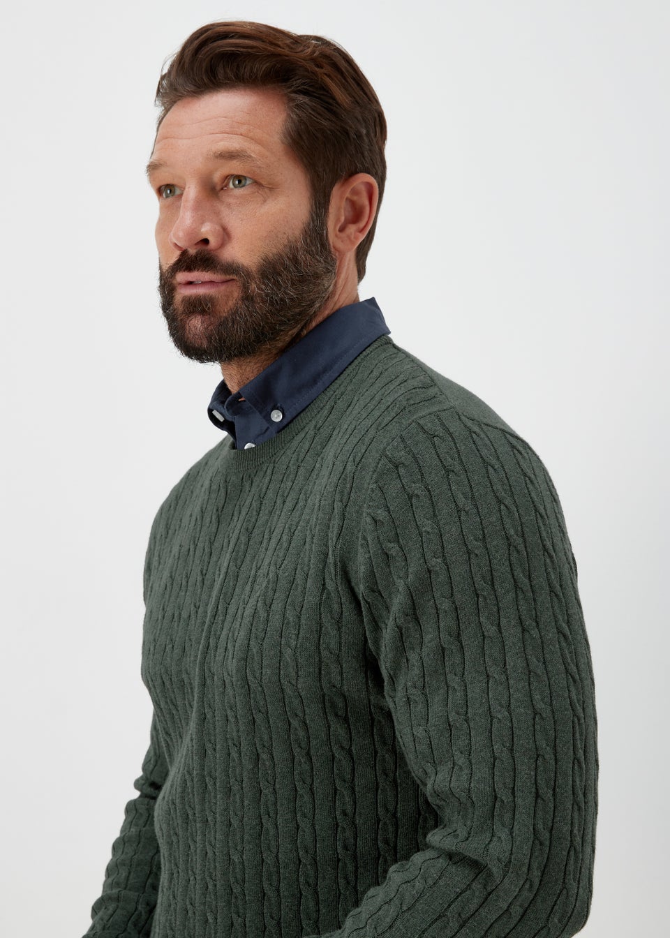 Lincoln Green Mock Shirt Cable Knit  Jumper