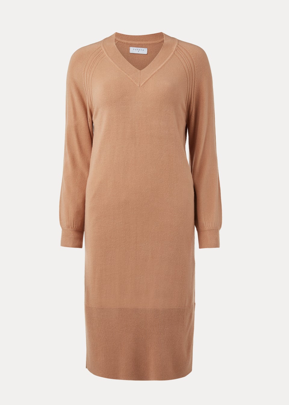 Camel V-Neck Soft Dress