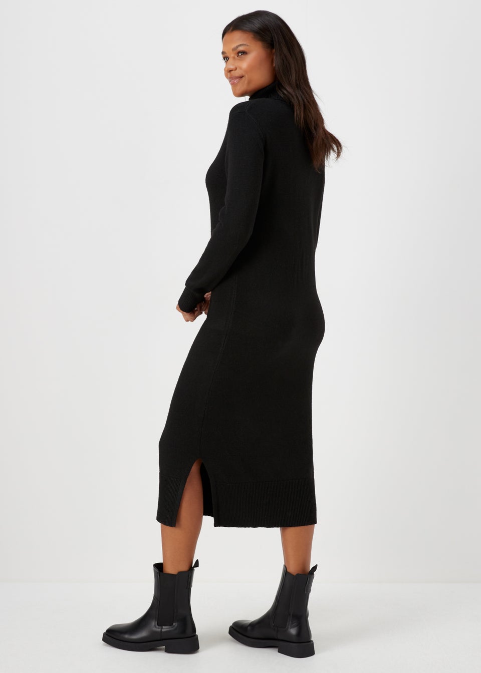 Black Roll Neck Knitted Dress