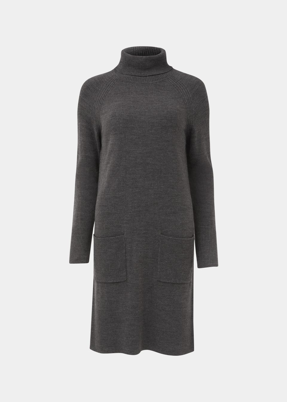 Charcoal Super Soft Roll Neck Knitted Tunic Dress