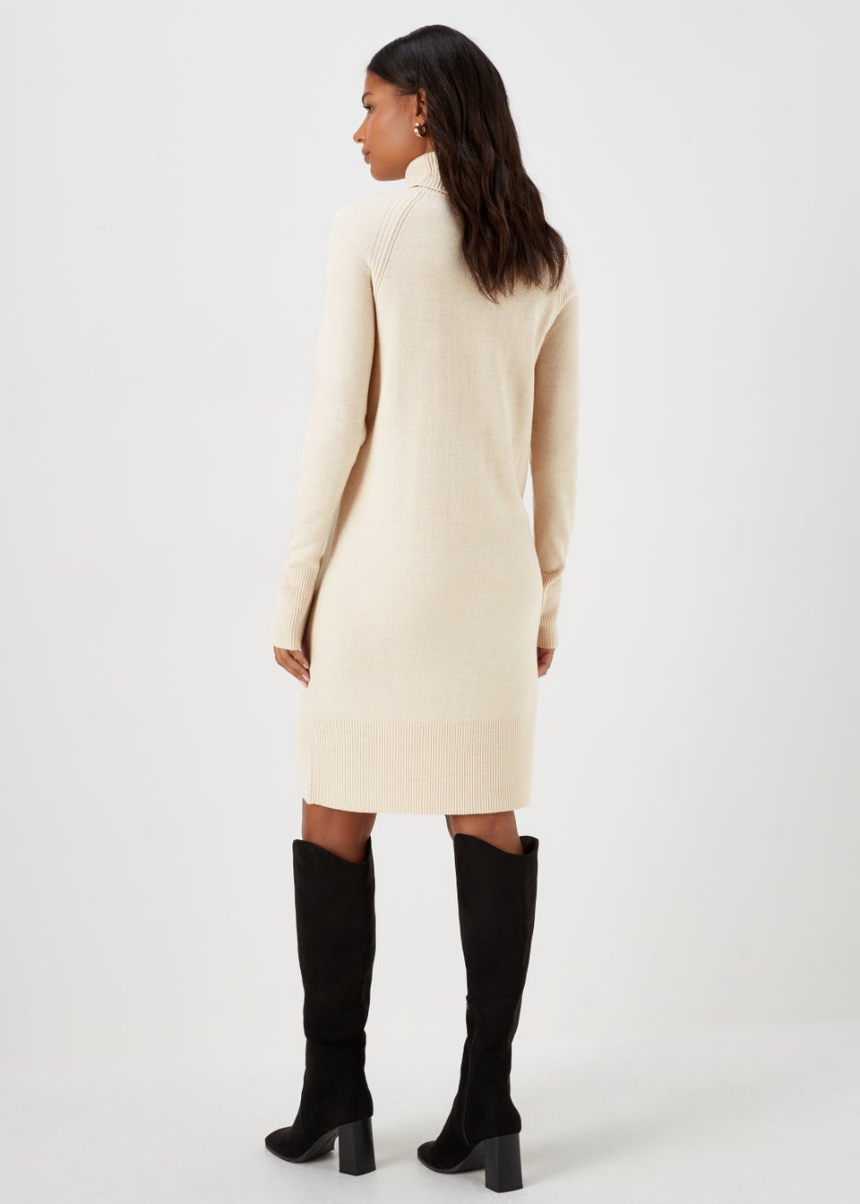 Taupe Super Soft Roll Neck Knitted Tunic Dress