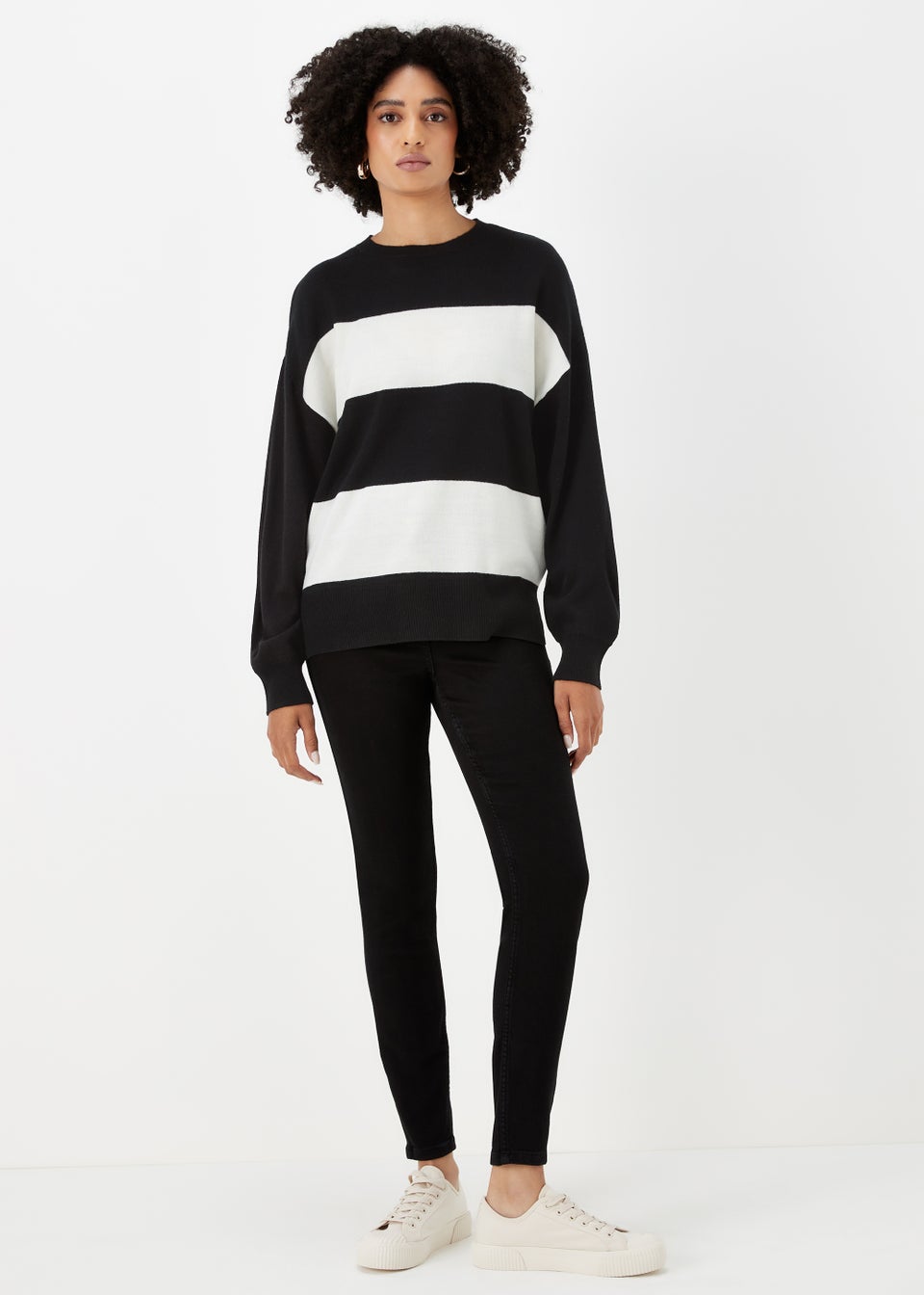 Black & Cream Batwing Sleeve Soft Touch Jumper