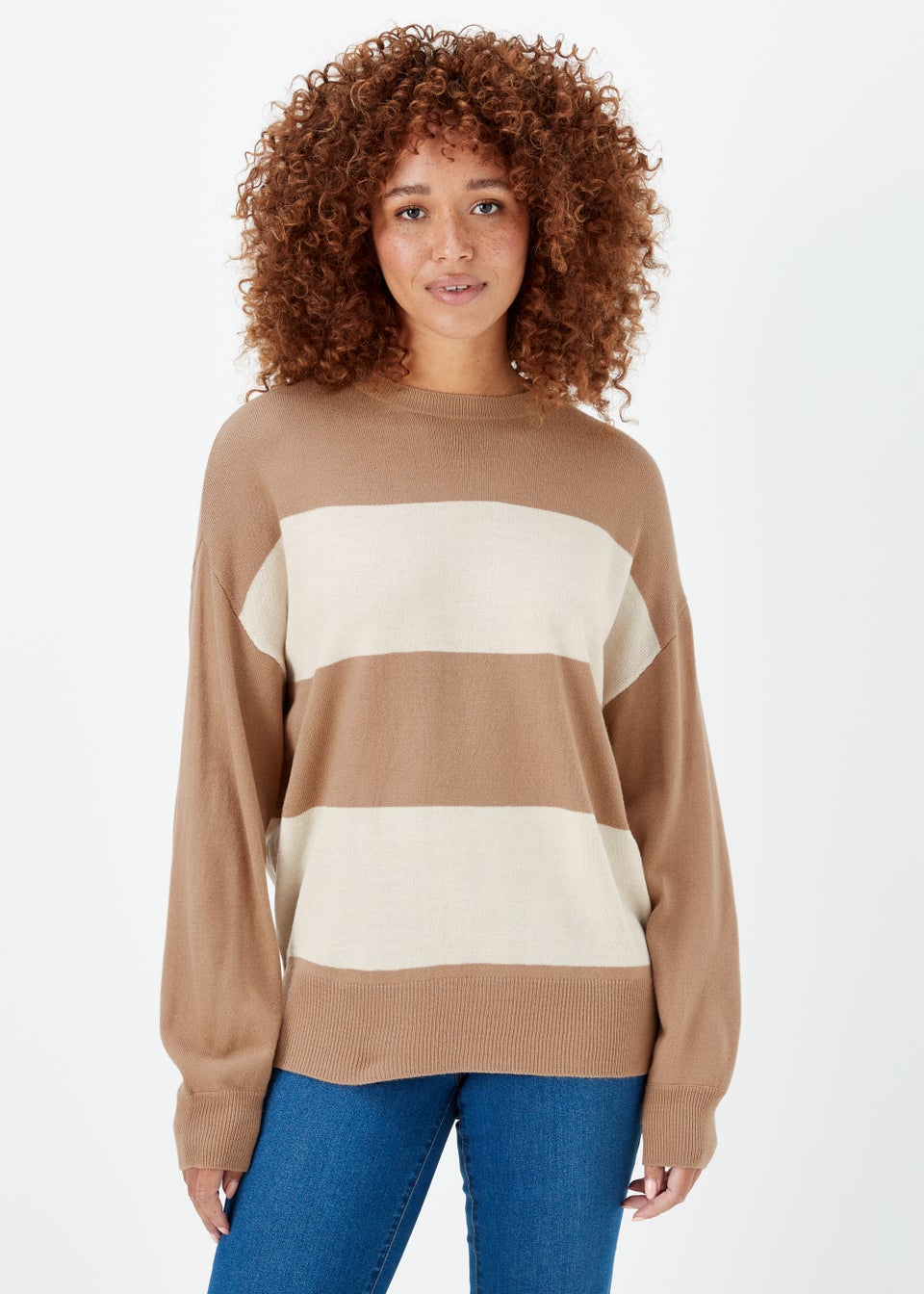 Taupe & Camel Batwing Sleeve Soft Touch Jumper