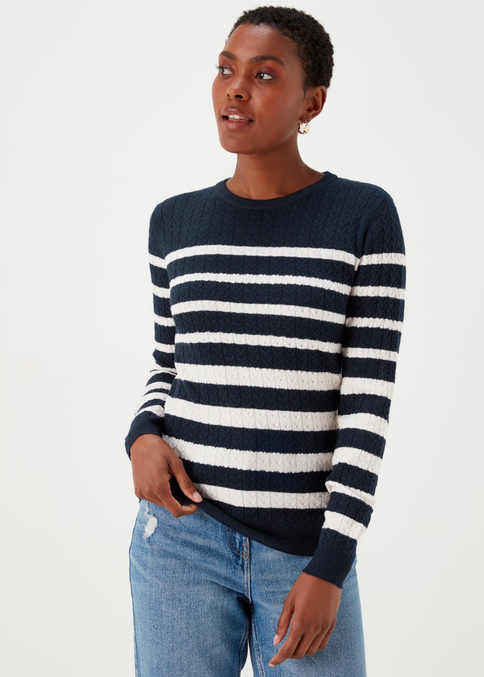 Navy Stripe Baby Cable Knit Jumper