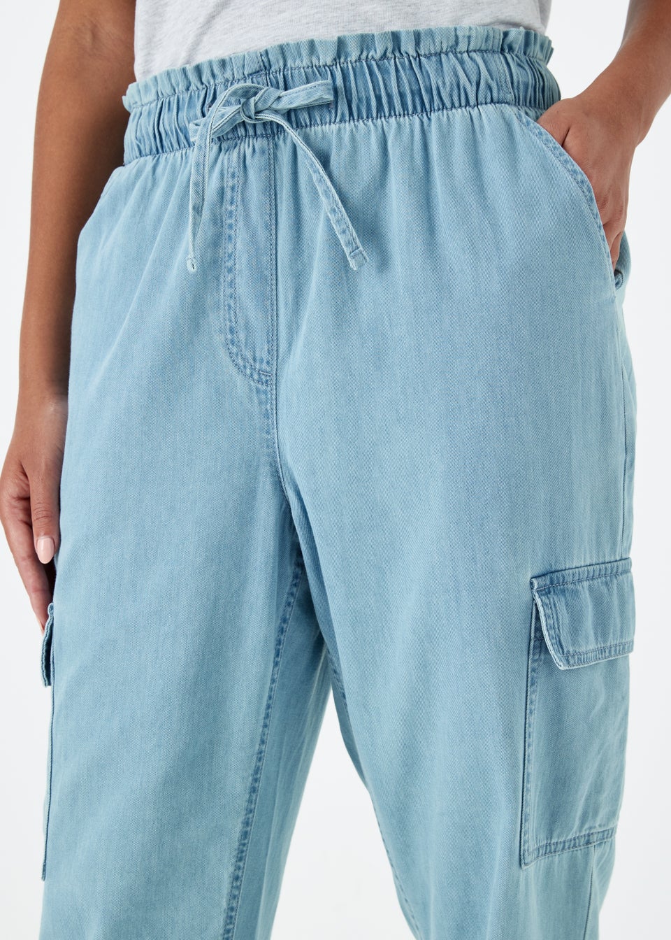 Mid Wash Denim Cargo Trousers