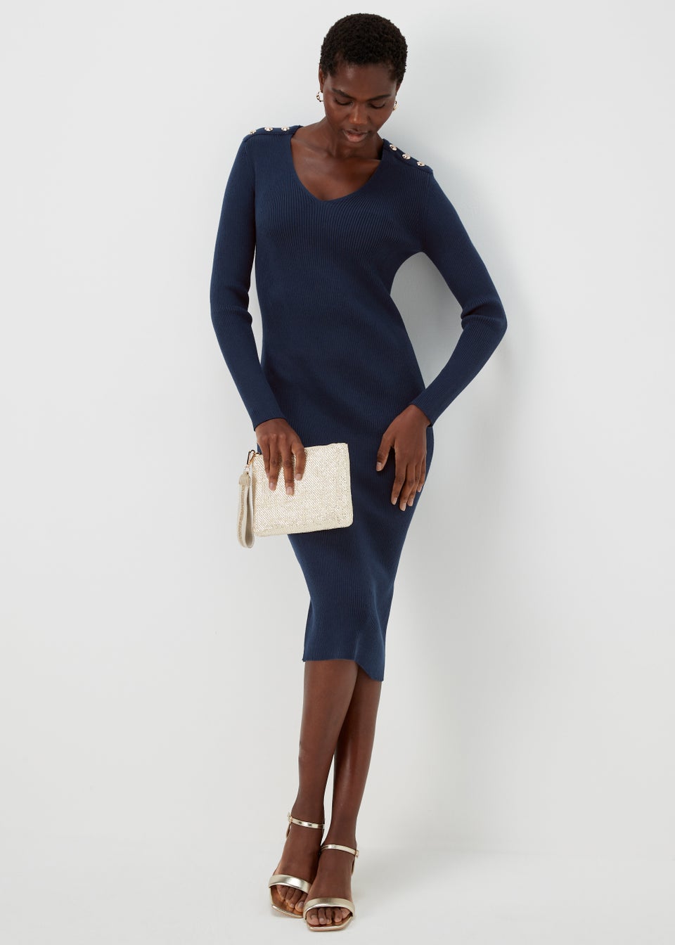 Et Vous Navy Knitted Button Dress