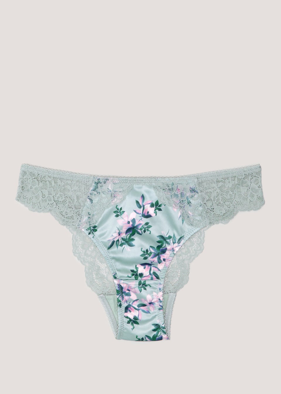 Green Floral Print Satin Co-Ord Brazilian Knickers