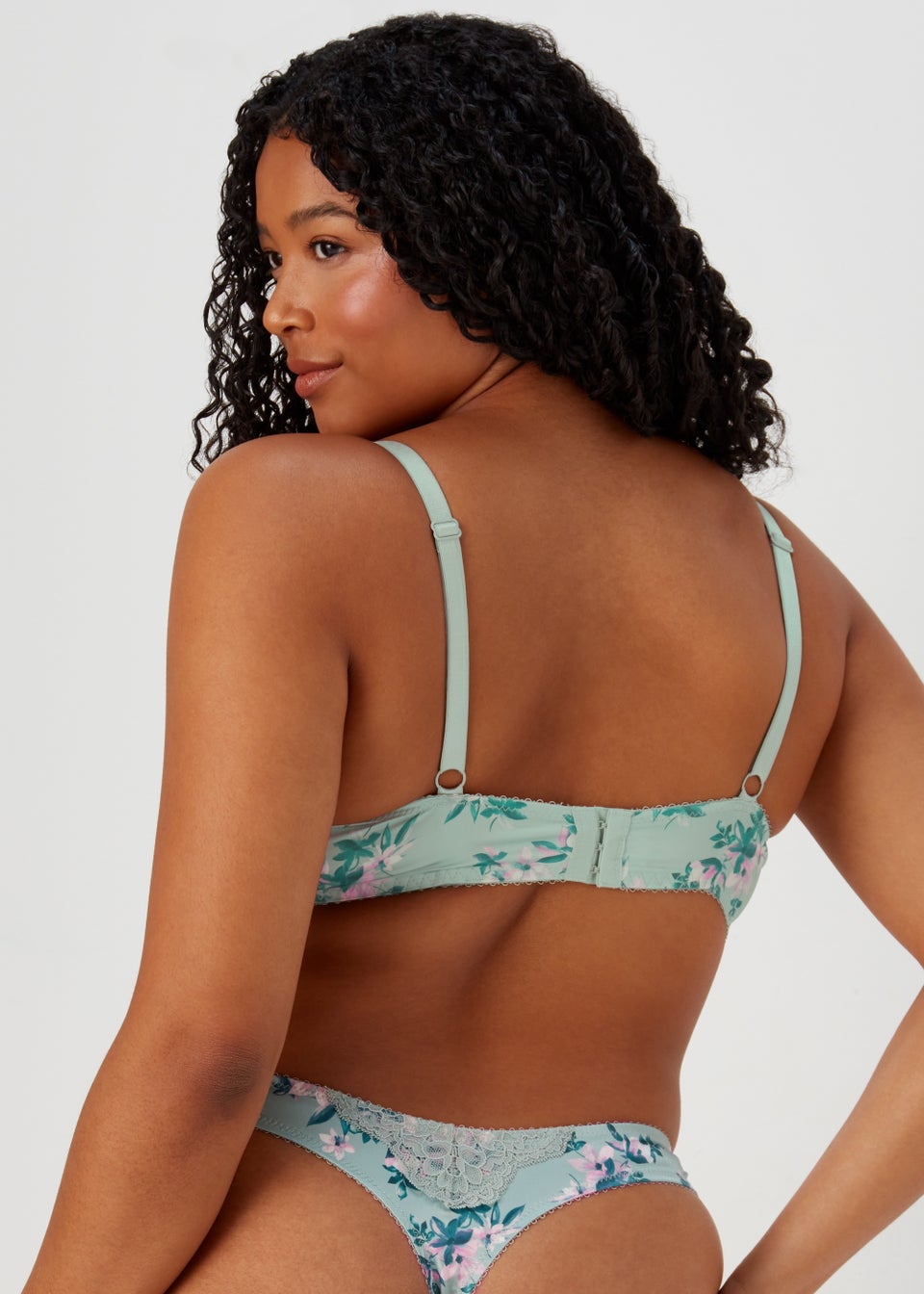 DD+ Green Satin Floral Print Bra