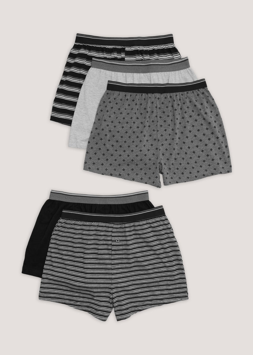 5 Pack Grey Stripe Loose Fit Boxers - Matalan