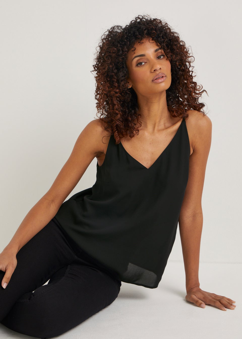 Papaya Petite Black Double Strap Cami Top