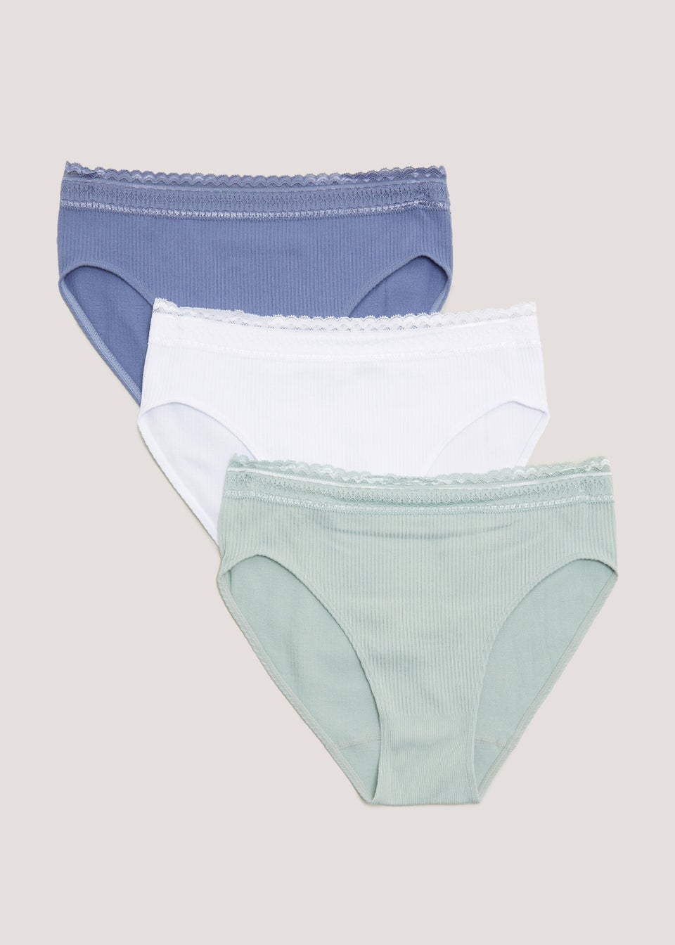 3 Pack Blue Seamless Lace Trim Knickers