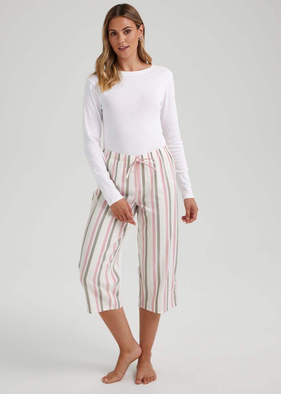 Cream Capri Stripe Pyjama Bottoms