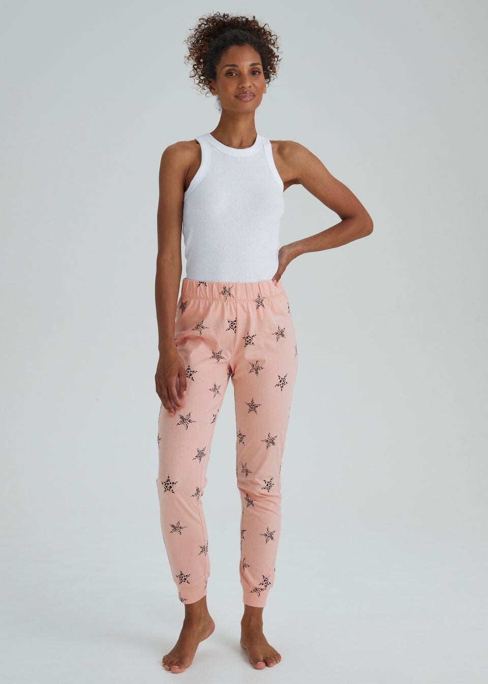 Pink Star Print Cuffed Pyjama Bottoms - Matalan