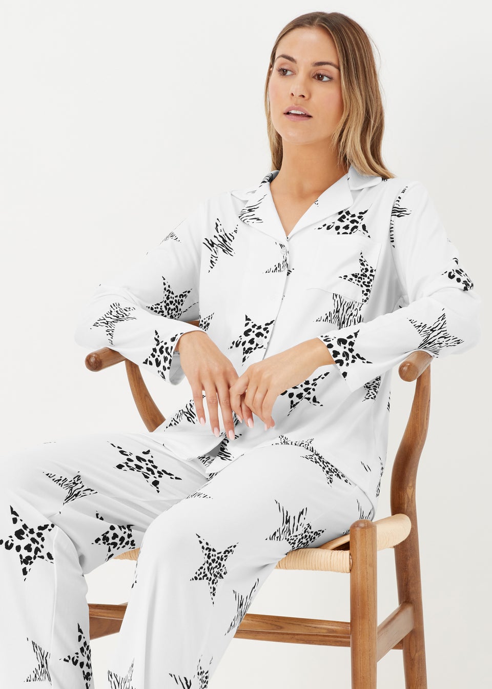 Cream Star Print Pyjama Set - Matalan