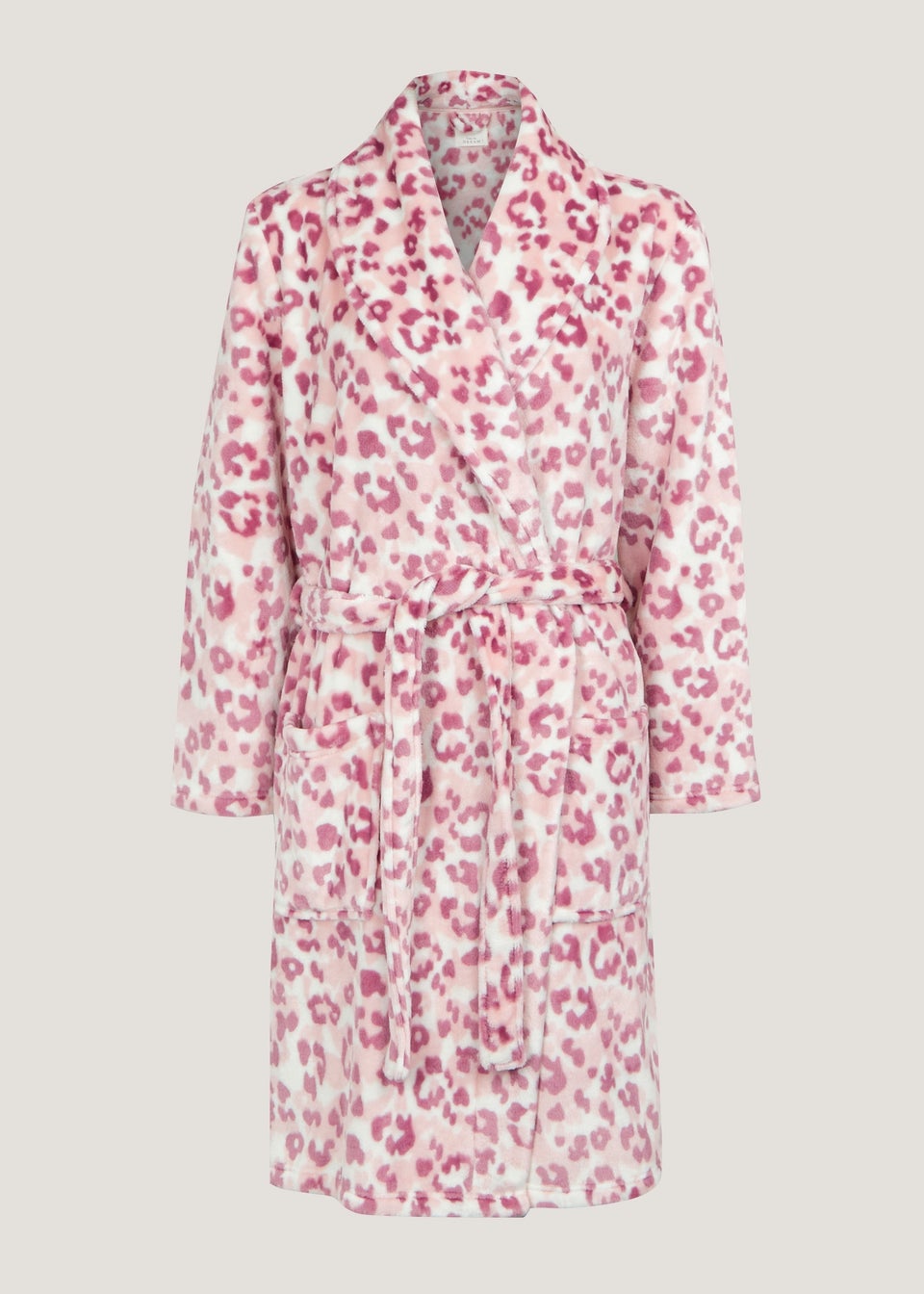 Cream Pink Animal Print Fleece Dressing Gown Matalan