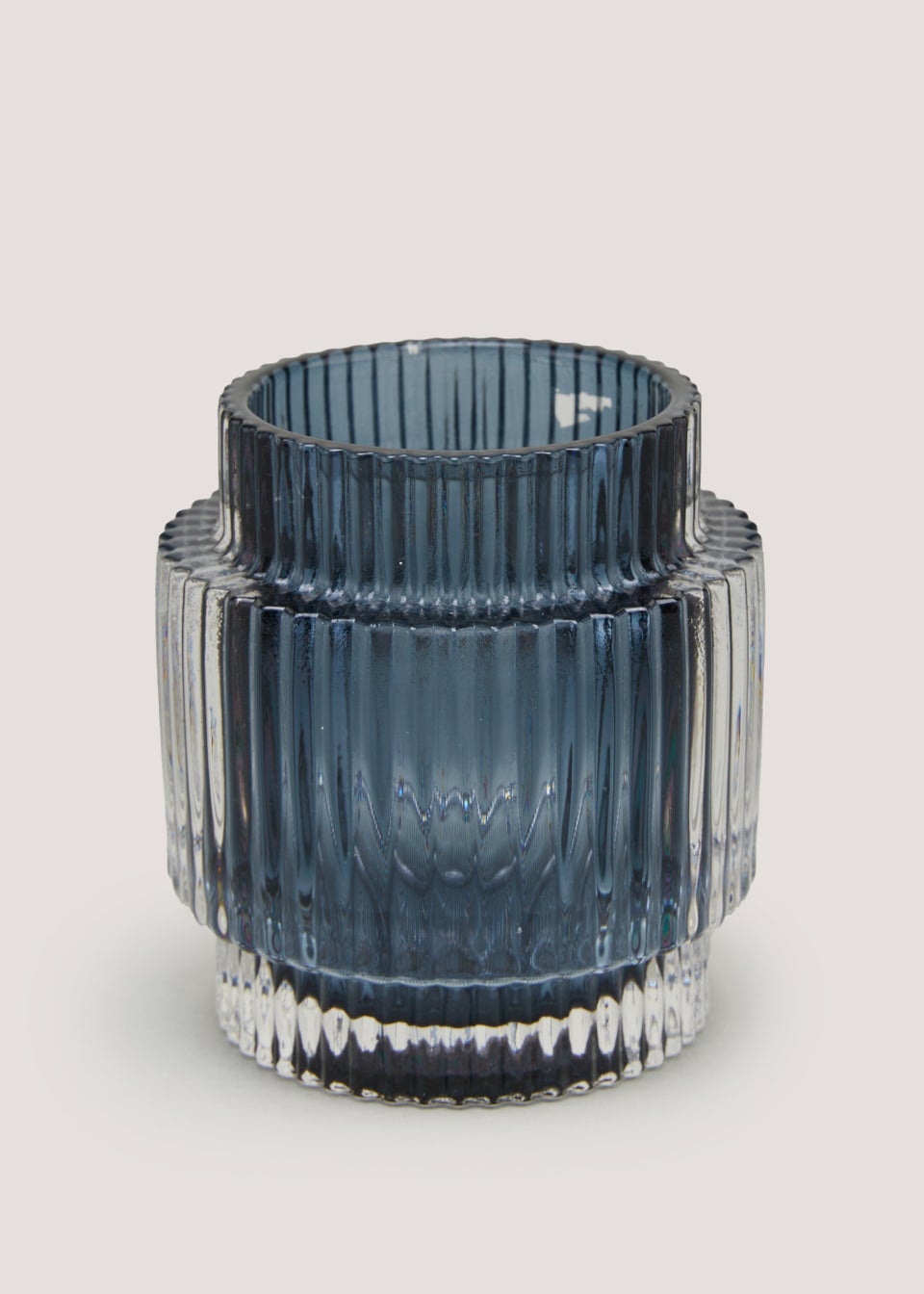 Blue Ribbed Glass Tealight Holder