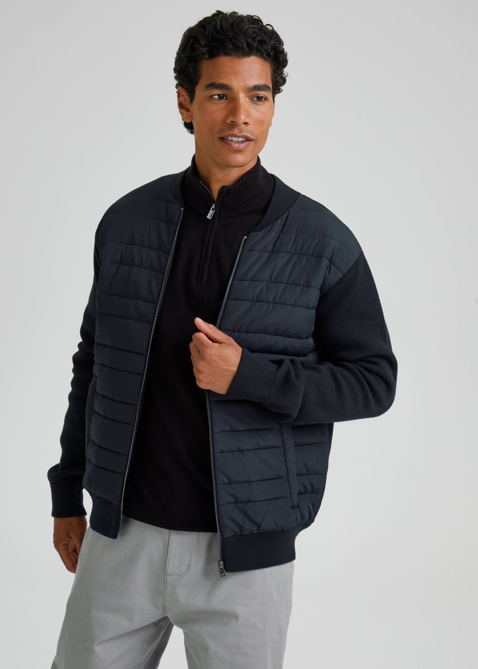 Navy Quilted Hybrid Jacket