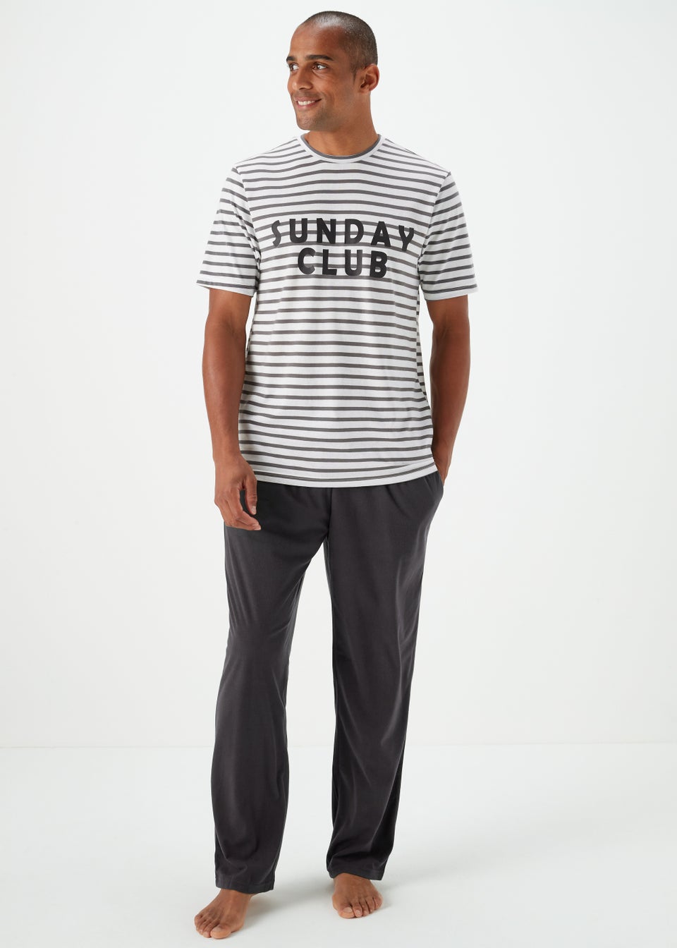 Grey Stripe Long Pyjama Set